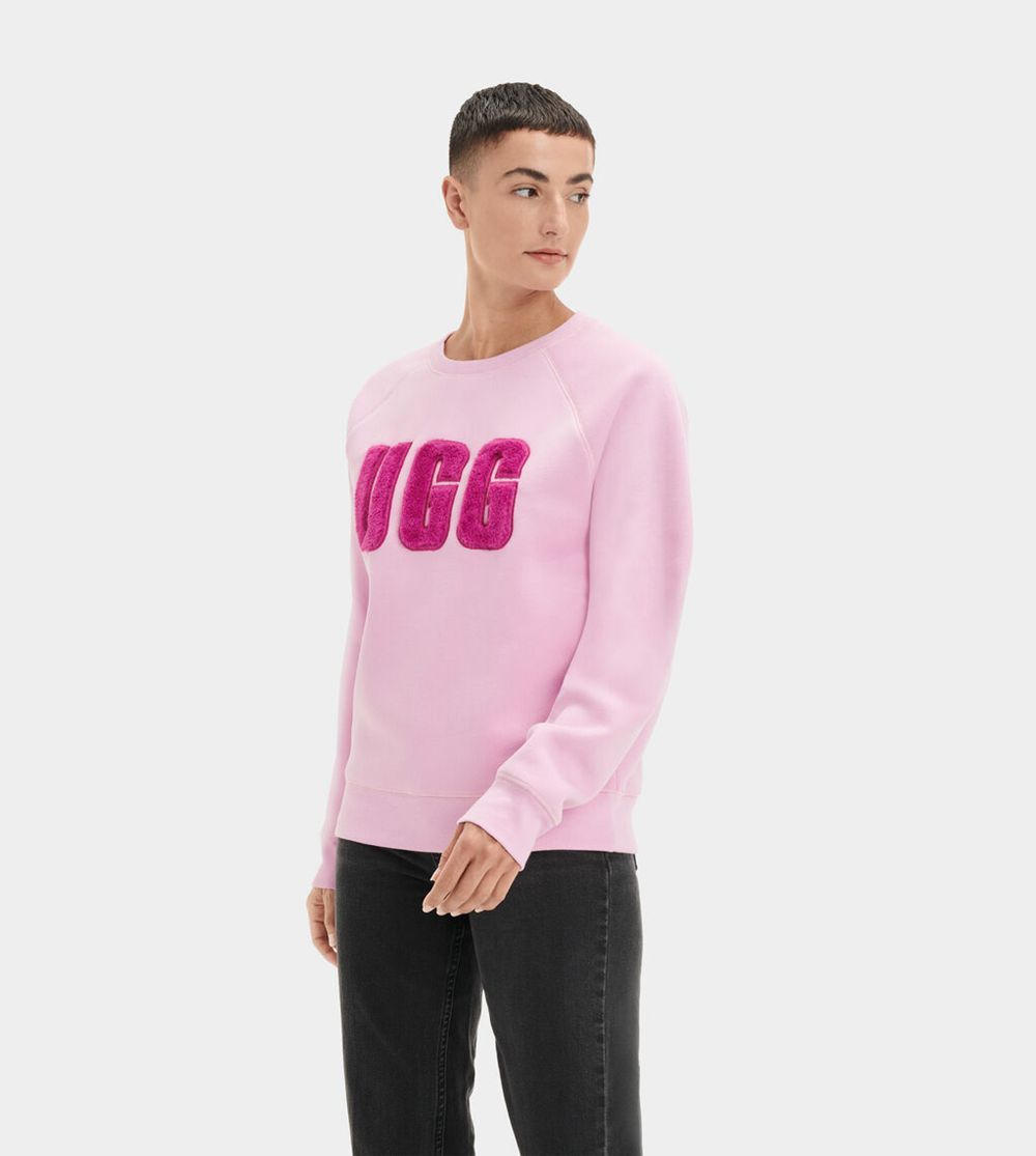 Ugg Madeline Fuzzy Logo Crewneck - Womens Sweatshirts - Rose - NZ (0781HIPFR)